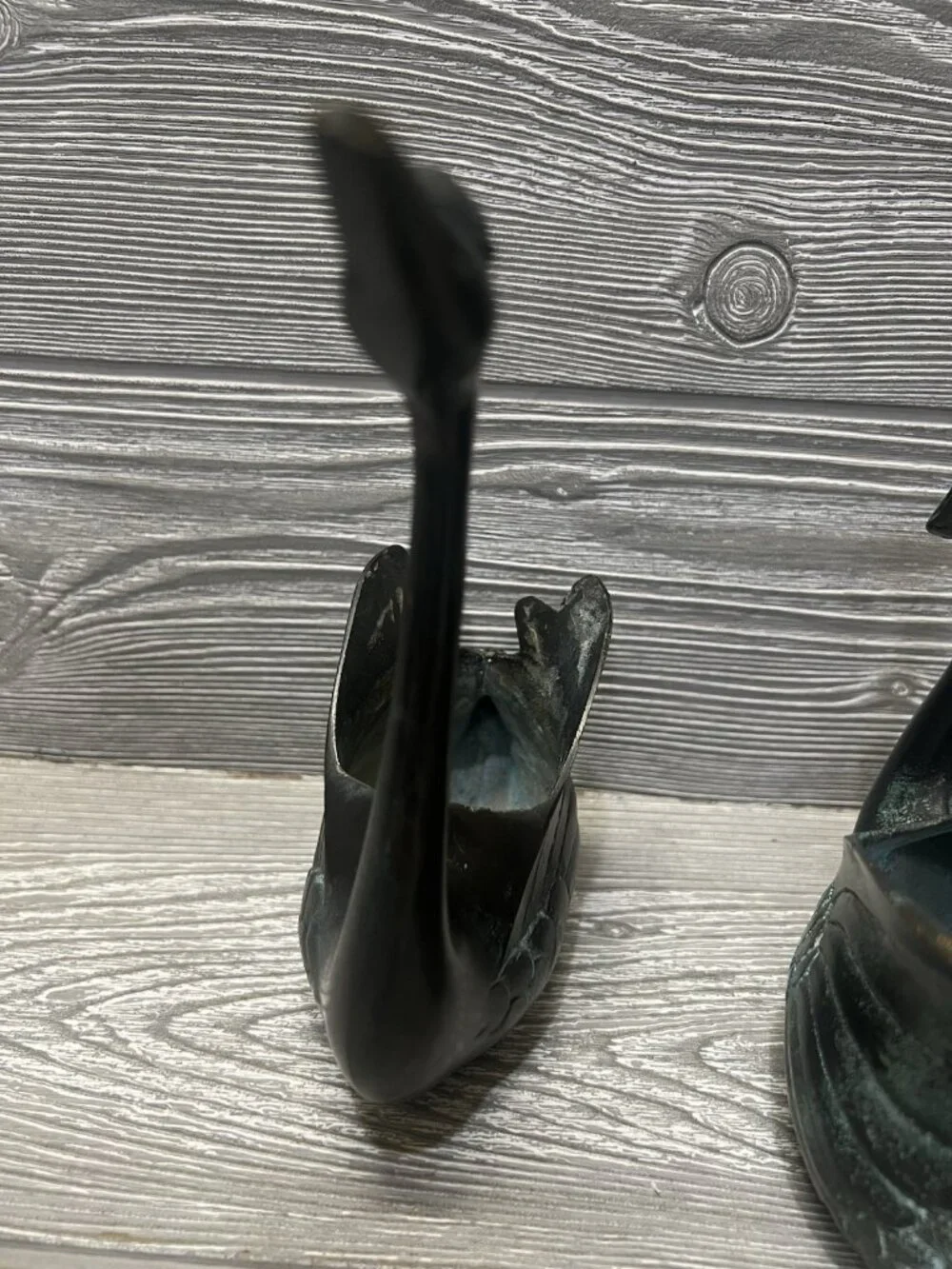 Decorative Swans Figurines Vases Set of 2 Bronze Look MCM Midcentury Decor Heavy